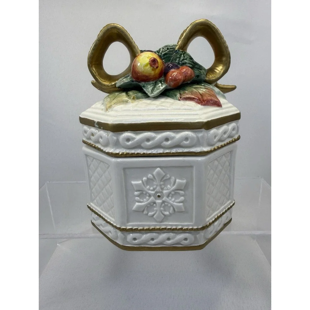 Fitz and Floyd Holiday Classics Hand Crafted‎ Candy Jar With Lid Beautiful 5